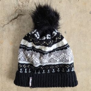 MUKLUKS Fair Isle Knitted Pom Pom Beanie Black One Size